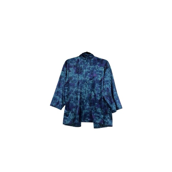 CHICOS Size 1 M Blue Purple Stripe Velvet Velour Kimono Open Topper Jacket - Picture 4 of 5